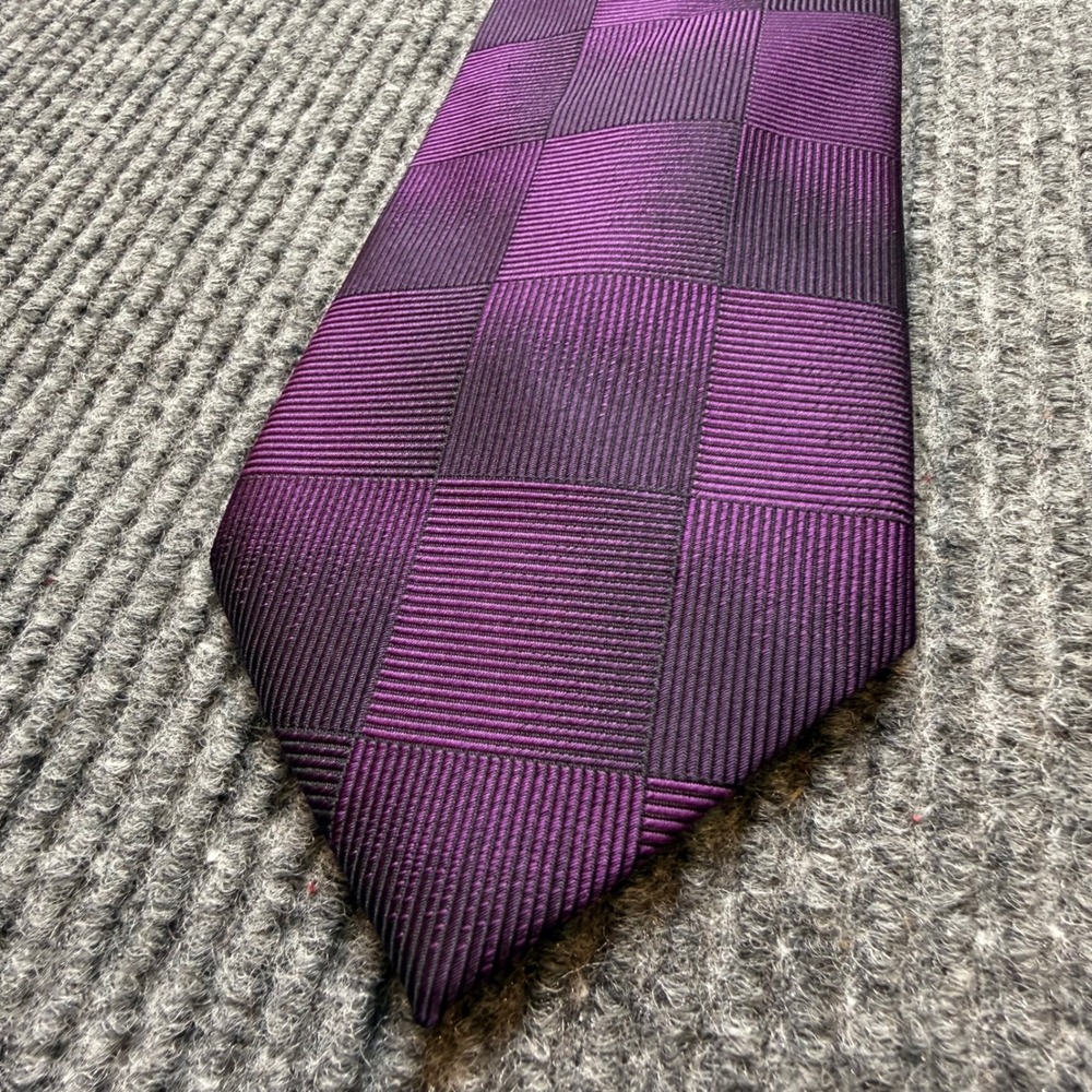 Kenneth‎ Cole New York Purple Silk Tie Woven Checkered Designer Necktie X-Long